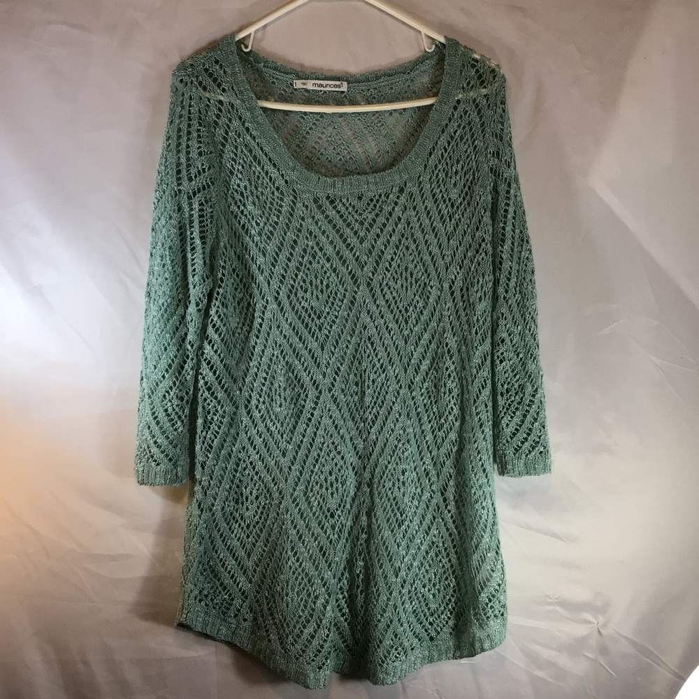 maurice’s women size large green tunic sweater open knit  beach layering spring